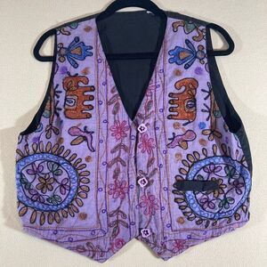 Vintage Embroidered Vest Women's M/L Purple 90's Artsy Hippie Boho Festival‎